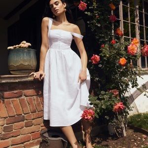 Reformation Tagliatelle Linen Dress in White Sleeveless Midi